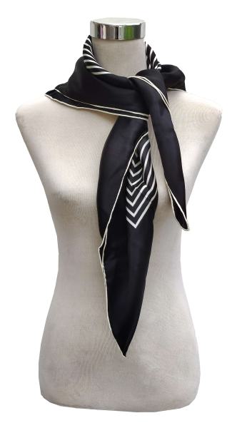 Foulard Shawl Silk Satin 90X90 Lines Black White